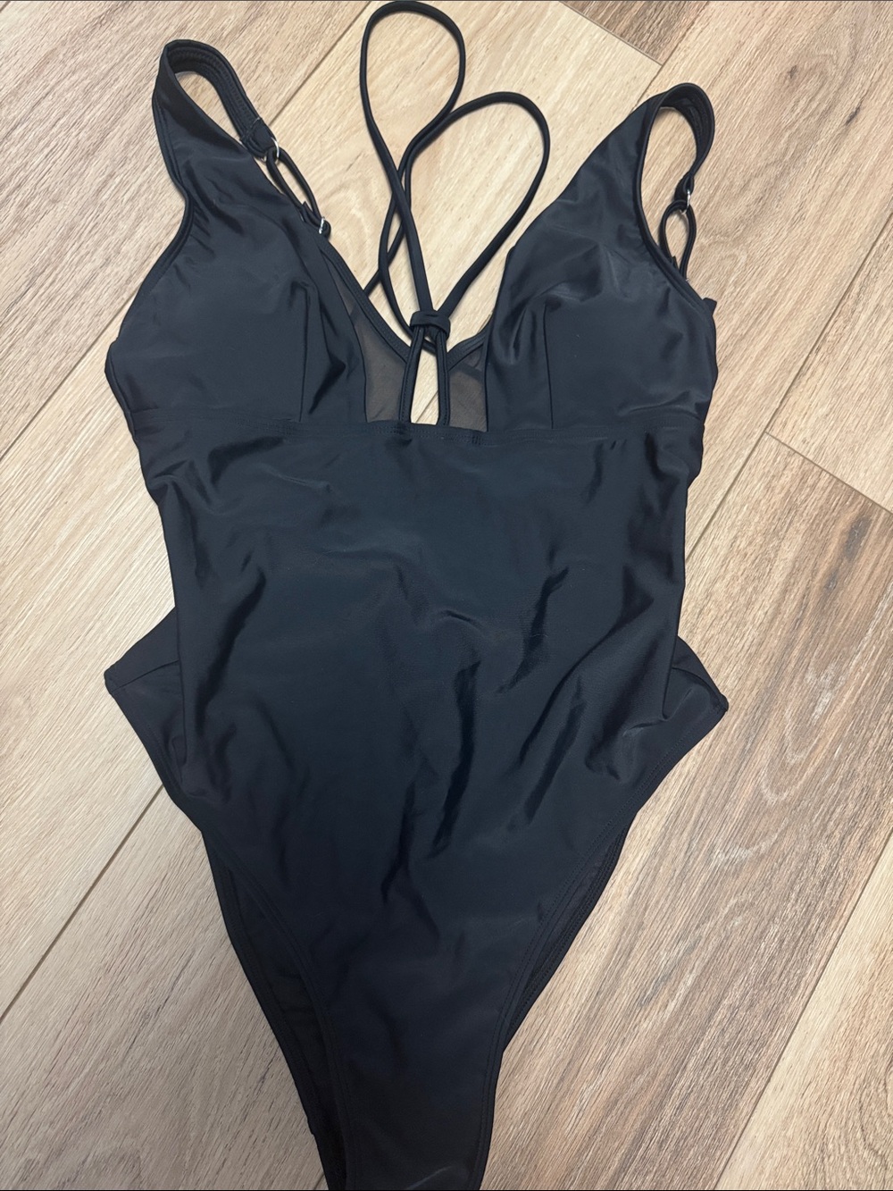 Cupshe NWT M Black DOUBLE STRAP MESH CUT OUTS SEXY HIGHCUT One-Piece Swimsuit